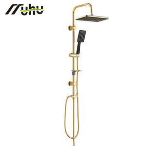 Columna de Ducha Negra y Dorada para Baño, Juego de Ducha Completo Montado en la Pared con Filtro, Cabezal de Ducha en Cascada de 3 Funciones - Product Image 1