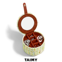 Boîte à bijoux de voyage avec miroir, petite boîte ronde à double couche en coton suédé, organiseur portable pour ranger les boucles d'oreilles, les bagues, pour femmes