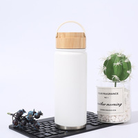 Botol minum 2023 ml dinding ganda, botol minum termos Stainless Steel 500ml mulut lebar, botol minum vakum tutup bambu