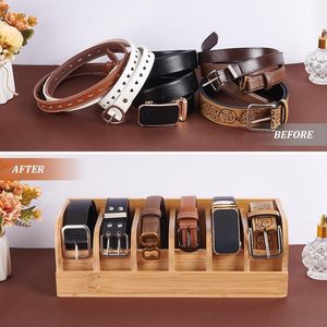 Belt <strong>Organiser</strong> <strong>Box</strong> Made of Bamboo with 6 Dividers, Sturdy Wooden Display Case for Men's Belts, Versatile Belt Stand - Product Image 4