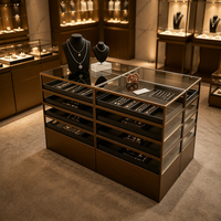 Comptoir de présentation de bijoux en bois et métal, vitrine à bijoux en verre à plusieurs niveaux avec tiroirs pour magasin de bijoux de luxe