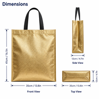 Sac fourre-tout en tissu non tissé doré métallisé froissé avec poignée en sangle noire, sac de shopping