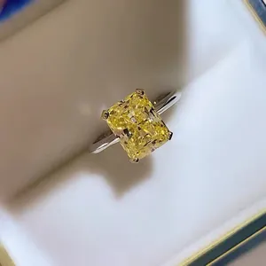 Classic 925 Sterling Silver Citrine Gemstone Wedding Engagement Yellow Diamonds Ring