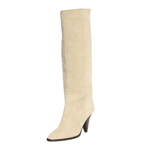 Bottes hautes à talons pointus en daim pour femmes, grande taille 45, bottines longues pour femmes avec talons originaux - Product Image 4
