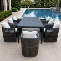 Ensemble de salle à manger d'extérieur durable Hangkai avec cadre en alliage d'aluminium imperméable et dossier en rotin PE pour jardin, appartement, hôtel