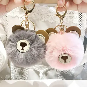 Korean Popular Pom Cute Fur Bear PU Soft Rabbit Hair Ball Pendant Teddy Keyring