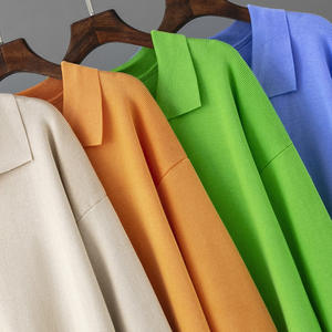 Oversize collo a Polo lungo da donna abiti dritti primavera autunno abiti a tunica da donna larghi in maglia eleganti abiti da festa - Product Image 2