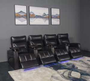 Meubles de théâtre 4 sièges en cuir noir classique confortable inclinable électrique maison sous-sol sièges de cinéma canapé fauteuil inclinable - Product Image 3