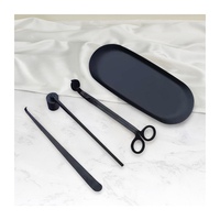 Kit d'entretien de bougies avec logo personnalisé, comprenant ciseaux à bougies, outil de plongée, éteignoir et plateau, noir et or, avec coupe-mèche de bougie