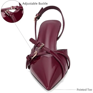 Sandali Sexy con Tacco Alto in Pelle Nera, Punta Affusolata e Doppia Cinturino con Fibbia, Suola in PU, Tacco a Spillo, <span class=keywords><strong>Slingback</strong></span> - Product Image 2