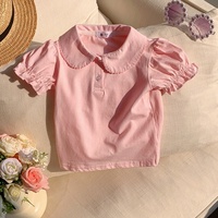 Chemise polo en coton pour filles, col de poupée, manches bouffantes, été, manches courtes, haut décontracté