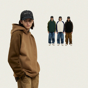 소매 100% 코튼 노 스트링 양털 풀오버 Hoddie 사용자 정의 2 톤 컬러 블록 패치 워크 후디 남성용 - Product Image 2