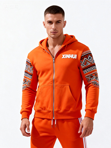 Set di felpe e pantaloni sportivi da corsa in pile di cotone personalizzato con logo ricamato alla moda - Product Image 2