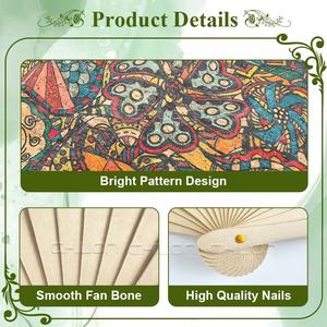 Abanico de mano de madera español holandés verde personalizado, corteza de corcho personalizada con tela de madera tallada, técnica pintada - Product Image 6