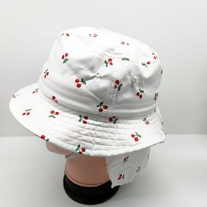 Children's Bucket Hat White Cherry Print Sun Protection Breathable Cotton Outdoor Hat 4-6 Years Old - Product Image 1