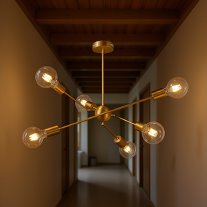 Lustre Sputnik moderne à 6 lumières en laiton brossé pour couloir et salle à manger - Product Image 2