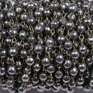 Rollos de cadena envuelta de alambre de bronce antiguo, cuentas de <span class=keywords><strong>hematita</strong></span> Natural, collar de piedra preciosa para D I Y - Product Image 4