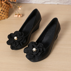 Chaussures à talons compensés florales européennes et américaines grande taille, à enfiler, pour l'été - Product Image 2