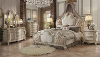 Nouvelle Arrivée - Design Américain - Meubles de Chambre à Coucher de Luxe - Lit à Baldaquin en Bois Massif Sculpté - Lit King Size - Ensemble de 5 Meubles