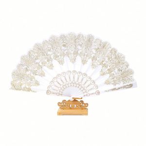 Abanico Plegable de Estilo Chino, Regalo Artesanal, Abanico de Plástico con Polvo Dorado, Abanico de Mano para Baile, Bodas y Fiestas - Product Image 4