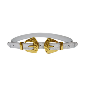 Cintura in Metallo con Doppia Fibbia 3x100cm Finitura Argento e Oro Cintura alla Moda - Product Image 1