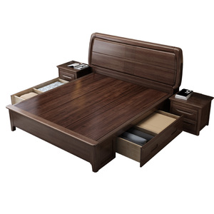 Solid Wood <b>Double</b> <b>Bed</b> Walnut 1.5m Platform Bedroom Furniture Durable - Product Image 4