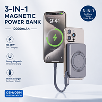 Batterie externe magnétique 3-en-1 personnalisée de haute qualité pour téléphone, 10000 mAh, charge rapide exclusive PD35W pour montre