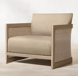 New Luxury Terrace Garden Teak Leisure Chair Set Teak Outdoor Furniture Rattan Single Person Sofa