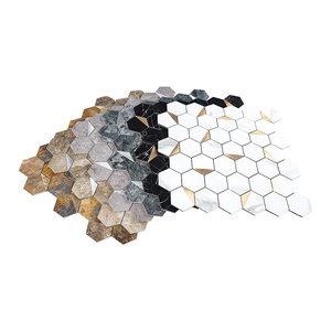 Hexagon Marble Black and Gold Peel and Stick Kitchen <b>Backsplash</b> Mosaic <b>Tile</b> - Product Image 6