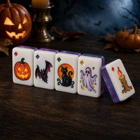 Nouvelles tuiles de mahjong en acrylique sur le thème d'Halloween, avec paillettes violettes, fantômes, citrouilles, crânes, mahjong créatif pour jeu de table de fête