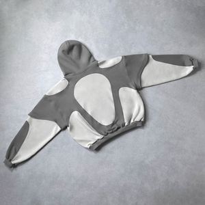 Yingling personnalisé recadrée sweats à capuche 500Gsm poids lourd 3D patchs de broderie coton couleur-blocage conception pour hommes - Product Image 2