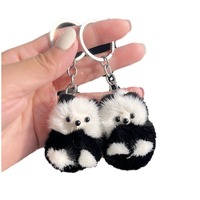 Porte-clés en peluche pompon en fourrure pour fille, accessoires de sac, peluche créative mignonne, poils de vison véritable, panda