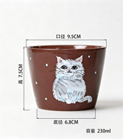 Pot à bougie en céramique fait main, style peint, motif chat et paysage floral, décoration artistique pour la maison, D9.5xH7.5cm, 230ml, durable, personnalisable