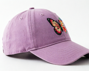 หมวกเบสบอลปักลายผีเสื้อ หมวกเบสบอล 6 แผง  ตกแต่งด้วยหัวเข็มขัดโลหะปรับได้  สำหรับทุกเพศ  ผ้าฝ้ายเนื้อนุ่ม - Product Image 4