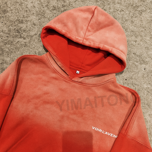 Sweat-shirt à capuche réversible avec appliqué imprimé personnalisé, en molleton français lourd, délavé à l'acide, délavé au soleil, pour homme, printemps - Product Image 2