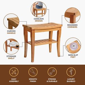 Tabouret de douche double couche en bambou avec rangement 40x25.5x43cm, siège de salle de bain antidérapant pour usage domestique - Product Image 2