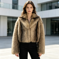 Veste en fausse fourrure à col cranté pour femme, taille personnalisée, effet ombré, courte et duveteuse, pour l'hiver