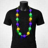 Collier de perles LED 42 pouces à 6 lumières, violet, vert, or, boules de 40 mm pour le Mardi Gras, le carnaval, les défilés et les fêtes