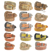 Ceinture en cristal cloutée brillante de 1.5 pouces pour hommes, Punk Rock, Cowboy et Cowboy, boucle de crâne, colorée, bleu ciel, strass, vente en gros