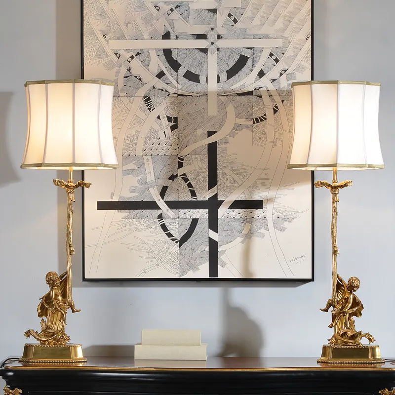 Античный Стиль, пара угловых дизайнов, латунная настольная лампа ручной работы для домашнего декора
