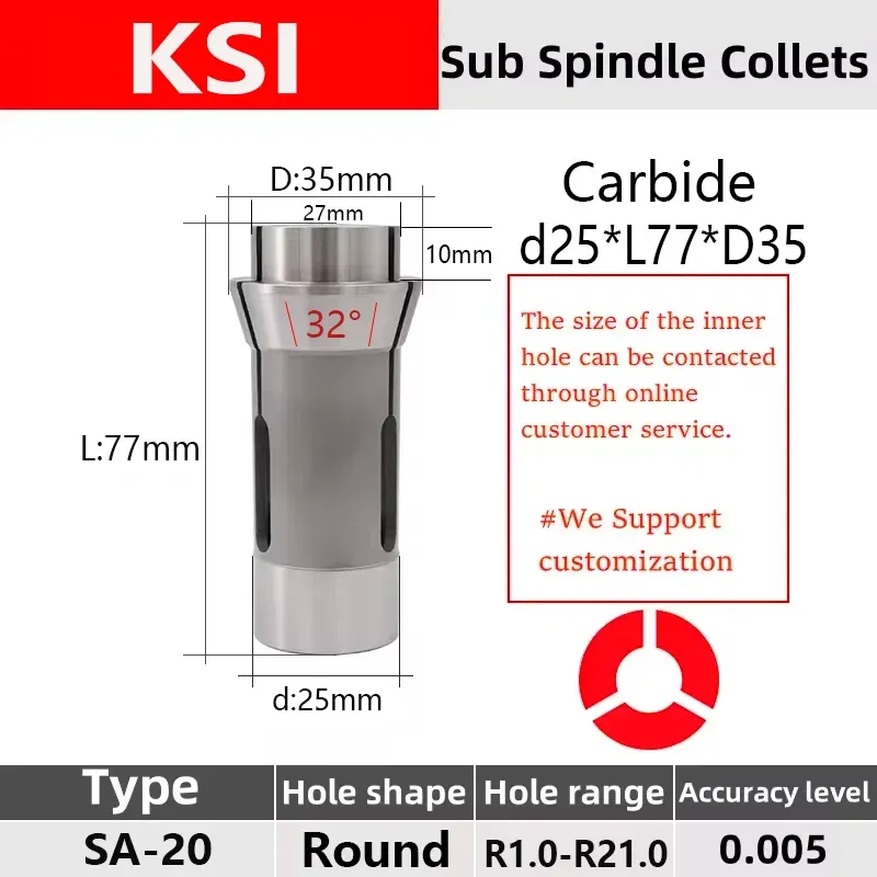 Sub Collet KSI SA20 Lathe Chuck - Precision Carbide Guide Bush