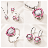 Ensemble de bijoux personnalisés Mylove en laiton plaqué argent épais avec cœur en émail rose et zircon, collier, bague et boucles d'oreilles pendantes pour femme, style Y2K cool