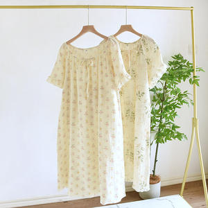 Abito <span class=keywords><strong>da</strong></span> notte 2025 floreale in raso di media lunghezza 100% <span class=keywords><strong>cotone</strong></span> a doppio strato in garza a maniche corte dolce per l'estate al ginocchio - Product Image 1