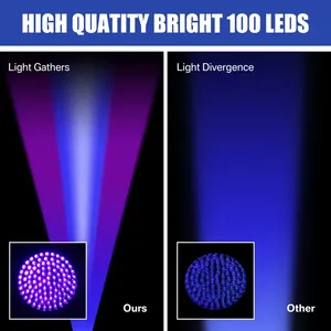 ไฟฉายยูวี 395 นาโนเมตร 100 LED ไฟฉายแบล็คไลท์แบบพกพา สำหรับตรวจจับปัสสาวะสัตว์เลี้ยงและแมลง - Product Image 6