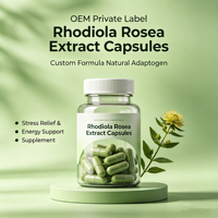 Capsules d'extrait de Rhodiola Rosea en marque privée OEM, formule personnalisée, adaptogène naturel, antioxydant, soutien immunitaire, stress, adultes