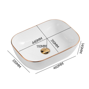 Lavabo redondo personalizado <span class=keywords><strong>pequeño</strong></span> de cerámica blanca brillante, lavabo de encimera, lavabos de baño <span class=keywords><strong>con</strong></span> línea dorada, barato - Product Image 5