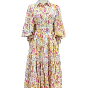 Nouveautés explosives : Robe longue tendance pour femme à manches lanternes, imprimée et à col contrastant - Product Image 4