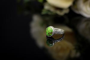 Handmade Sterling Silver <b>Wedding</b> Ring with Oval Green Copper Turquoise Stone Elegant Statement Jewelry for Women <b>Gift</b> for Her - Product Image 4
