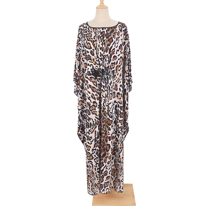 New Beautiful Leopard Print Loose Long Polyester Kaftan Beach Wear Dress Beach Cover Up