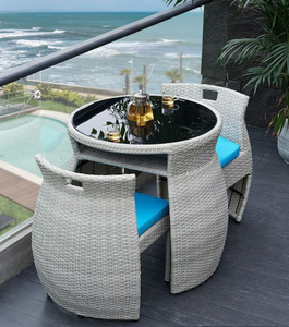 USA DELIVERY Modern Outdoor Rattan Patio <b>Bistro</b> Set 1 <b>Table</b> & 2 Cushioned Chairs | Restaurant Chairs in Stock / Ready to Ship - Product Image 3